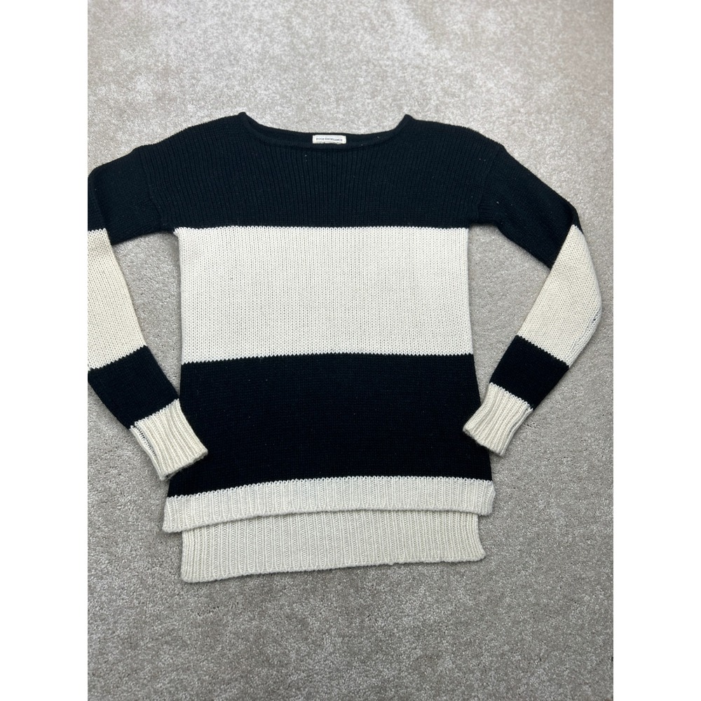 Poof Excellence Striped Sweater S Black Cream High Low Hem Dark Academia Mod